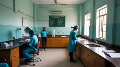 Students working in their college laboratory